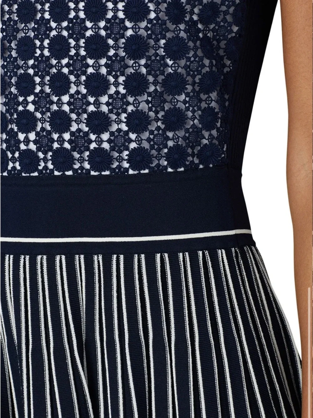 NWT Tory Burch Knit Pleated Sweater Dress in Navy/White, Size XS